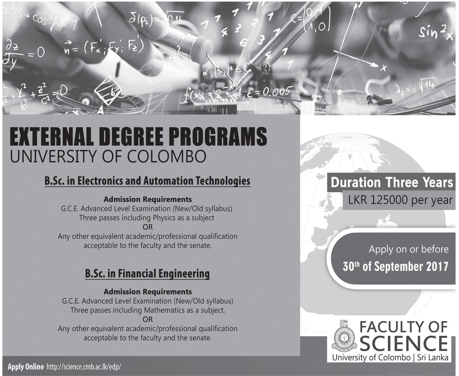 External Degree Programs (B.Sc. in Electronics & Automation Technologies, B.Sc. in Financial Engineering) - University of Colombo